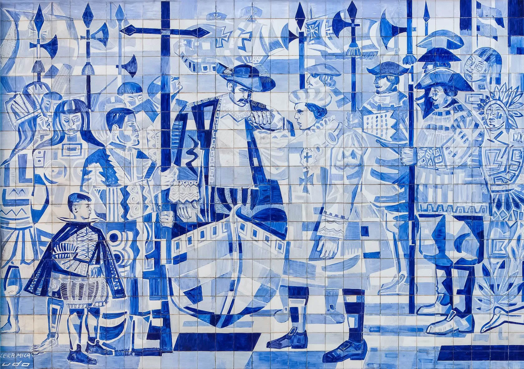 Tomé de Souza é visto à esquerda, ainda na proa da embarcação