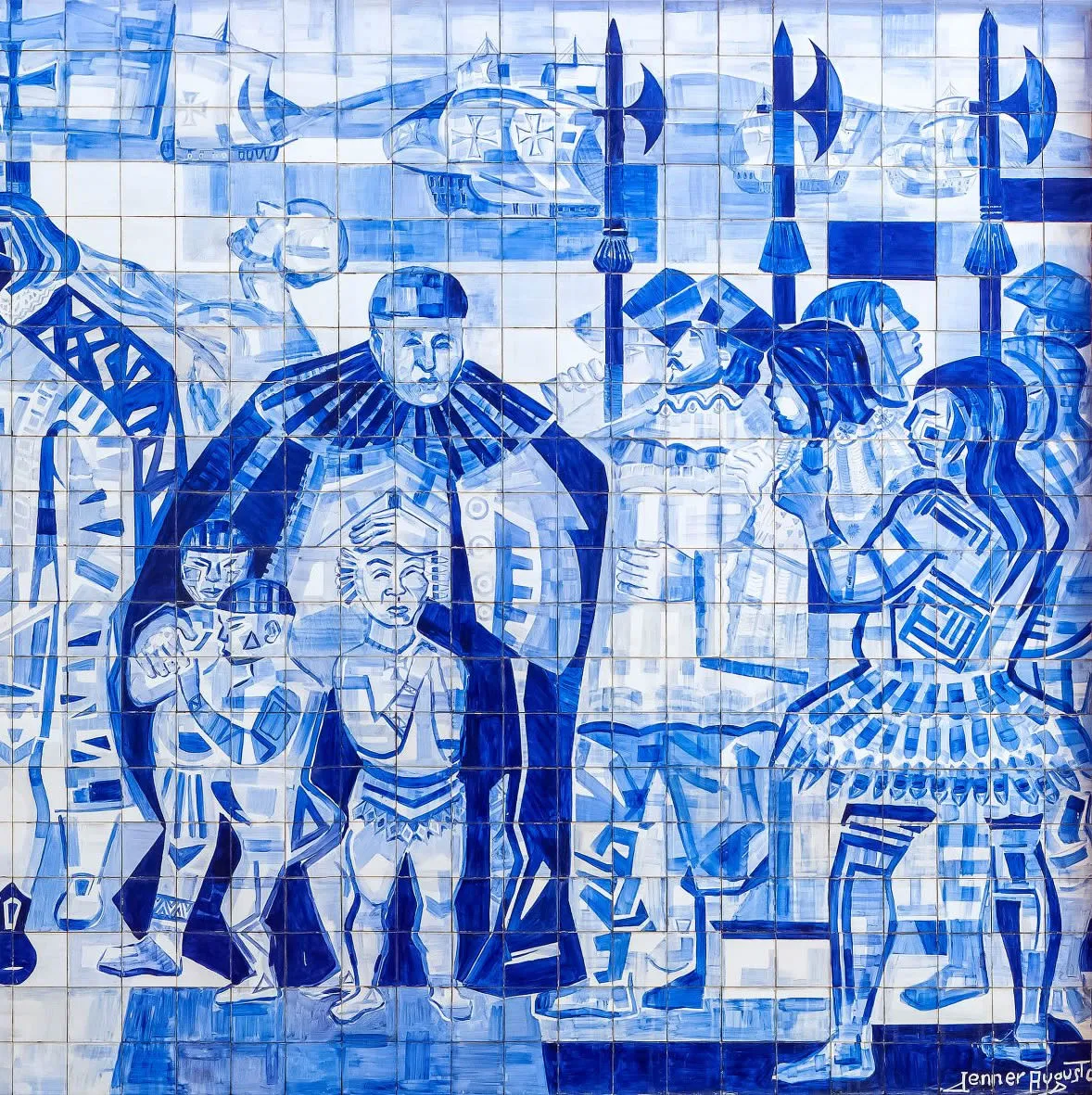 Padre Manoel da Nóbrega, envolvendo com seu manto protetor alguns índios-meninos